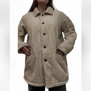 Vintage Blair Beige Corduroy Coat With Faux Sherpa Lining Oversized Fit 90s